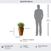 50cm Geometric Tall Square Corten Steel Planter with Feet